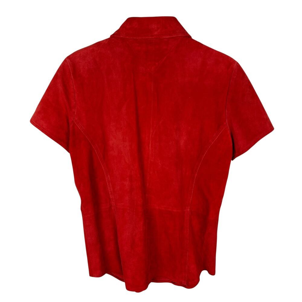 Tommy Hilfiger 90s Womens Suede Short Sleeve Collared Leather Polo L 10 - Picture 2 of 5